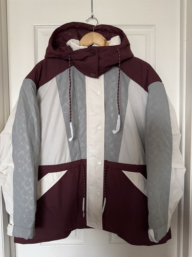 Coach Women’s Small Grey Multi Color Maroon Full-Zip Hooded Ski Jacket C6549 NEW - Picture 5 of 13
