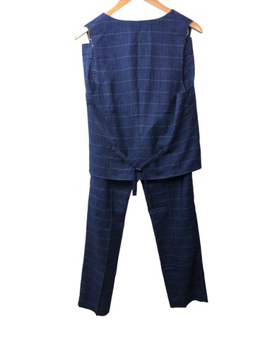 MOGU Mens 3 Piece Slim Fit Formal Plaid Suit Blue 34 One Button Blazer Jacket - Picture 4 of 8
