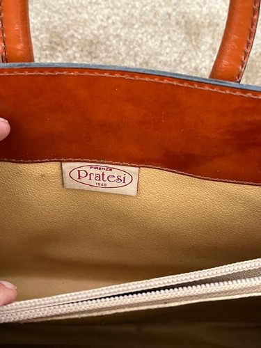 Pratesi Firenze Italian cognac Leather square Satchel Brown cross body bag - Picture 5 of 13