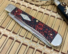 Case XX USA Stunning Red ROSES Bone 1/500 Diamond XX Trapper Pocket Knife