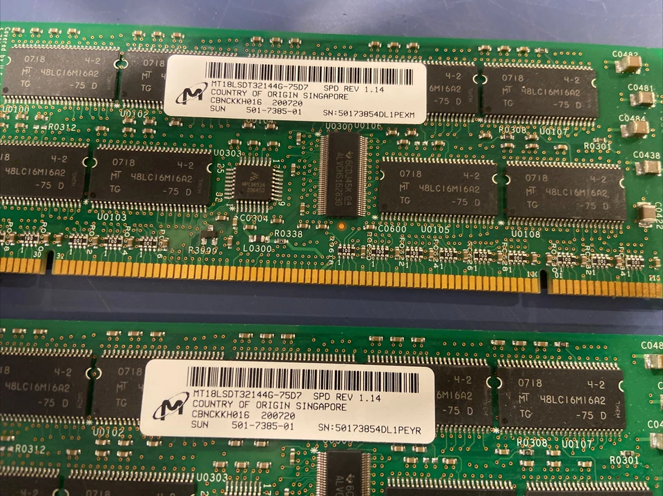 2qty MICRON 512MB PC100 SDRAM 100MHz ECC Memory Module MT18LSDT32144G-75D7 SUN - Image 2 of 3