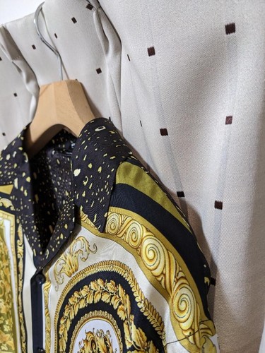 Versace Baroque Shirt Silk Cotton Long Sleeve Black Gold Mens Size 38 Italy USED - Picture 6 of 10