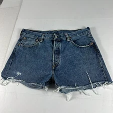 Levi's Jean Shorts Mens 35 501 Blue Cut Off Distressed Cotton Denim Jorts Tag 34
