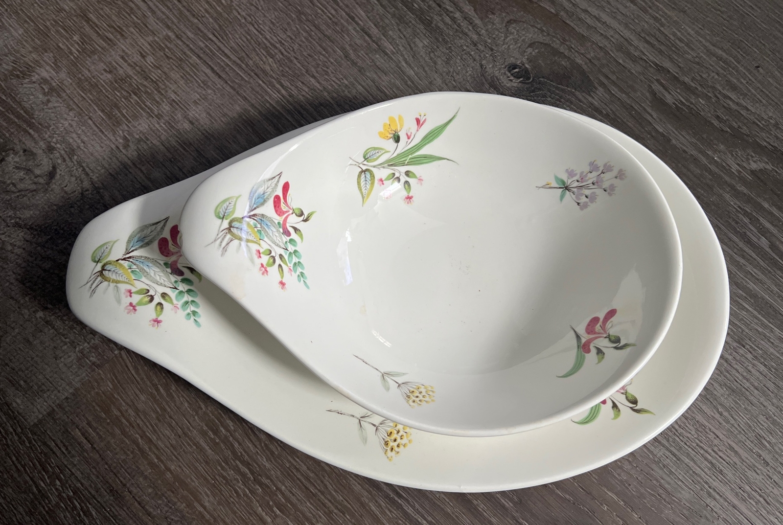 Set of 2 Mid Century Hallcraft Eva Zeisel Bouquet Oval Serving Platter And Bowl