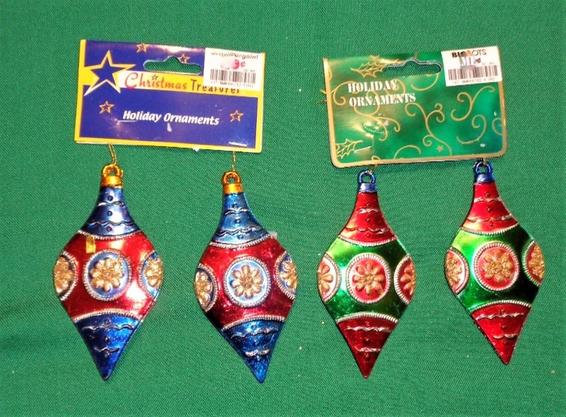 Vintage Teardrop Christmas Ornaments 4pc Flat Metal Multicolor 1980s