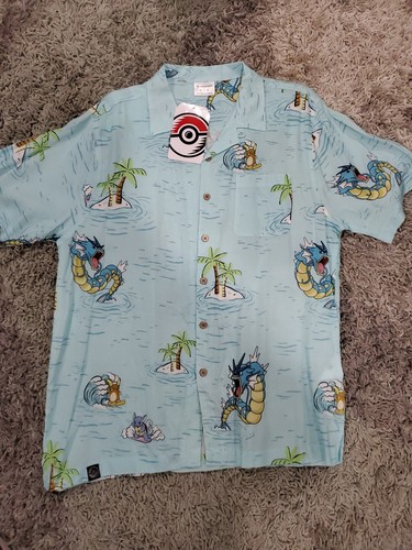2021 Pokemon Center Exclusive Gyarados Raichu Button Down Dress Shirt L New