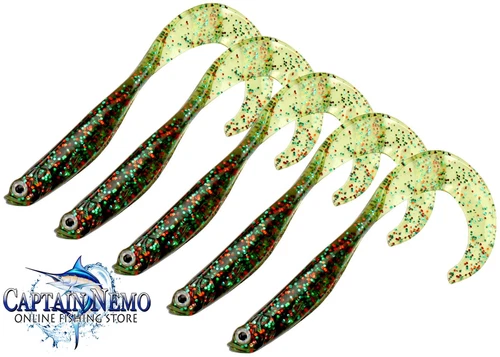 SEA HUNTER CURLY TAIL SHADS GLITTER 5" SOFT PLASTICS FISHING LURES LURE