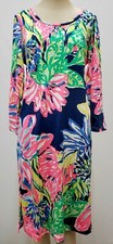 Lilly Pulitzer Dress Small Blue Pink Travelers Long Sleeve Palm Flowers Kenzie