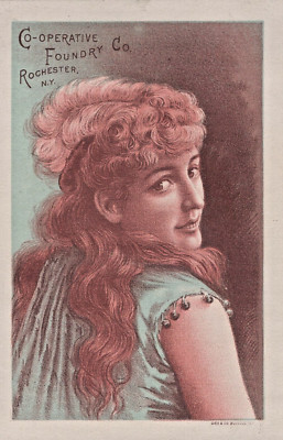 Trade Card Red Cross Ranges 1890s Victorian Redhead Lady  A3BB