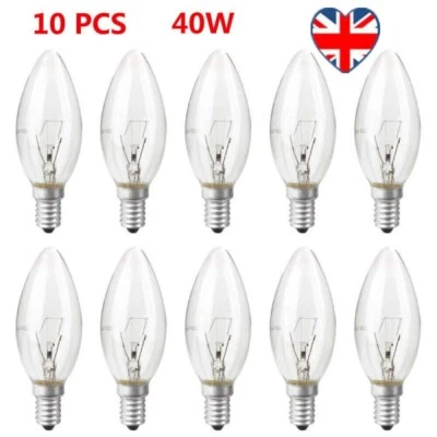 10Pcs Screw In E14 SES Candle Light Bulbs Clear Dimmable Small Edison 40W Lamp