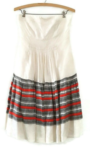 Anthropologie Floreat Strapless Cotton Dress Women’s Size 0 Cream/Striped - Picture 3 of 17
