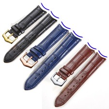 Curved End Genuine Leather Watch Band Strap Wrist Bracelet Pin Buckle 20 21 22mm