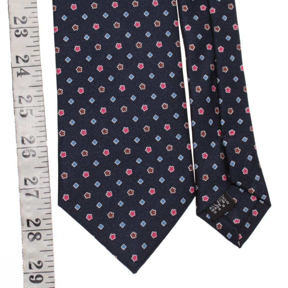 Drake's новый с Ярлыками галстук в темно-синий с розовый/синий/коричневый геометрический узор 100% шелк - Изображение 4 из 4