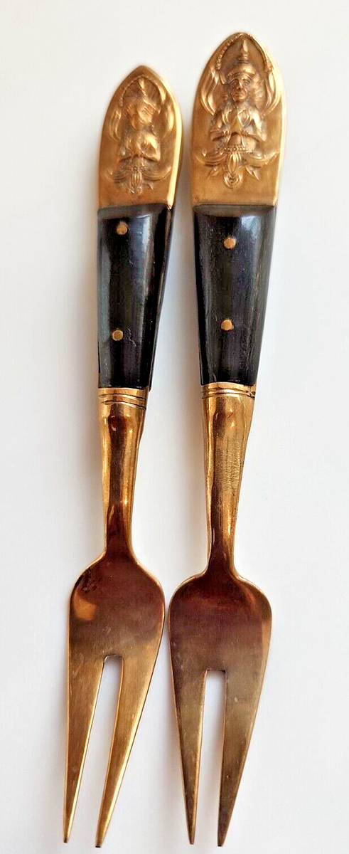 Vintage Anant Thailand 6 Bronze and Wood Handled Cocktail Mini