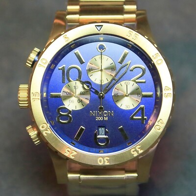 US NEW Authentic NIXON Watch Mens 48-20 CHRONO Blue Gold A486-1922
