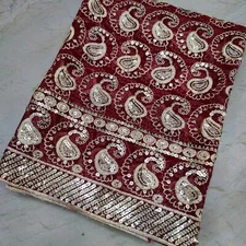 Ethnic Indian Long Dupatta Paisley Scarf Hand Embroidery Georgette Veil Stole L