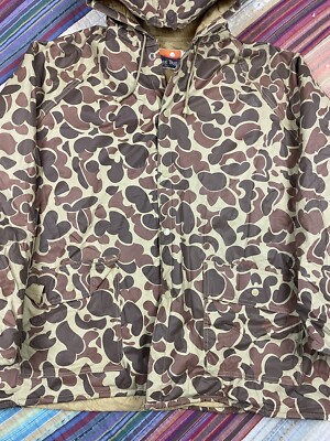 VTG 90s Ozark Trail Quilted Camouflage Hood Rain Jacket Mens XL
