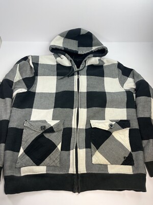 Vintage Y2K DC Shoes Hoodie Black & White Plaid Full Zip Sherpa
