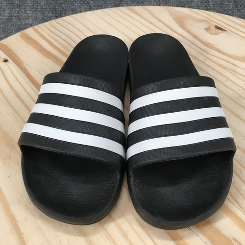 Adidas Sandals Mens 8 Open Toe Slide Flats Stripe Comfort Black White Slip On - Picture 7 of 16