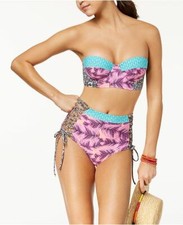 NWT Hula Honey Swimsuit Bikini Tank 2pc set Sz L Push up High Waist underwire