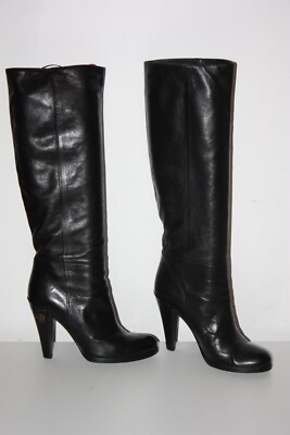 GUCCI Stiefel mit Schlupfabsatz Vollleder Glattleder schwarz Gr. 35 C BE