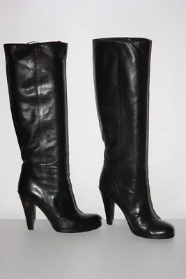 GUCCI Bottes à Talons à Enfiler Tout Cuir Lisse Noir T 35 C BE - Photo 1/4