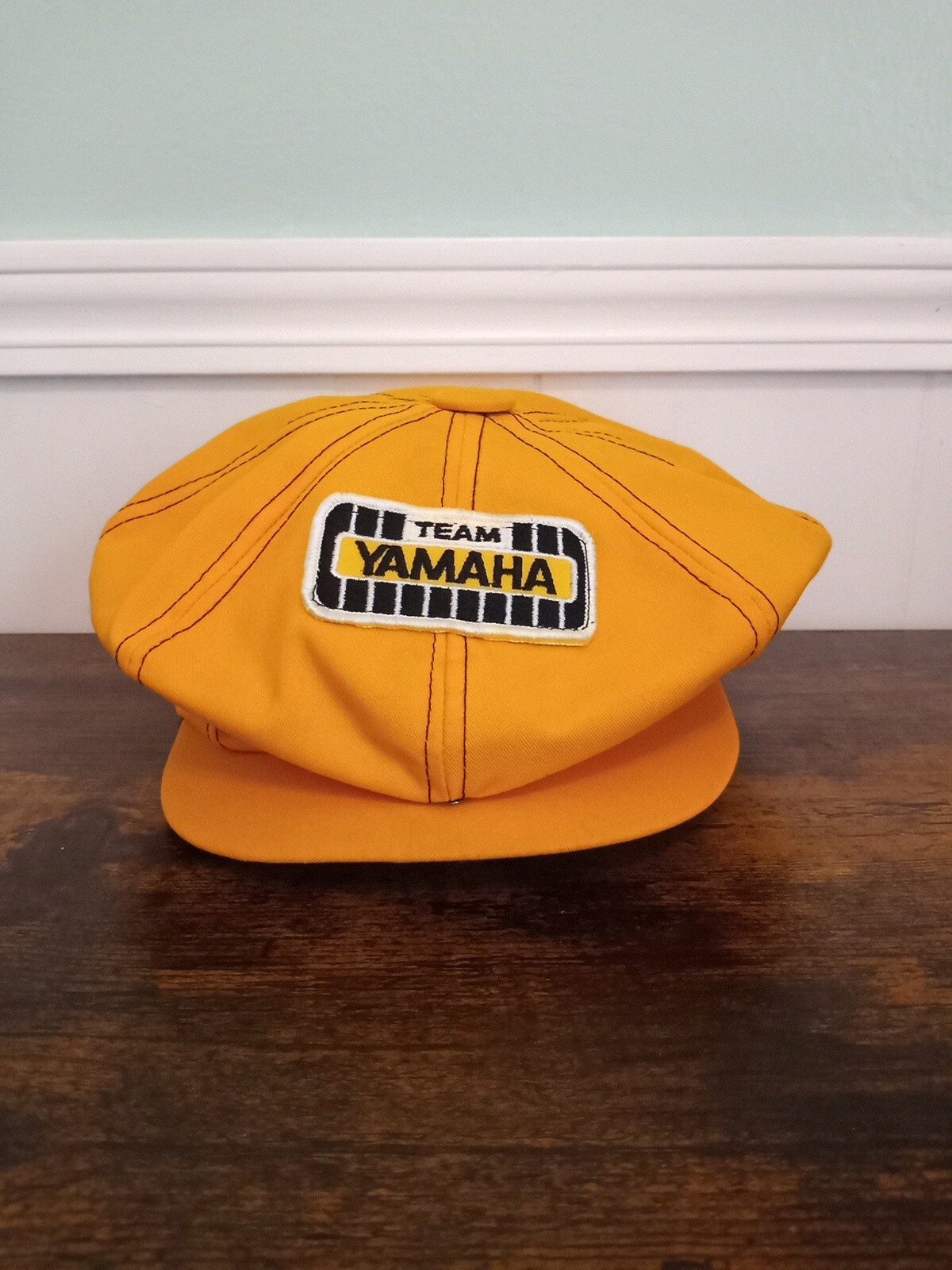 Vintage Team Yamaha Newsboy Cap Motorcycle Hat Yellow Gem