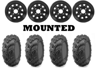 Kit 4 Maxxis Zilla Tires 28x10-12 on ITP Delta Steel Black Wheels PRA