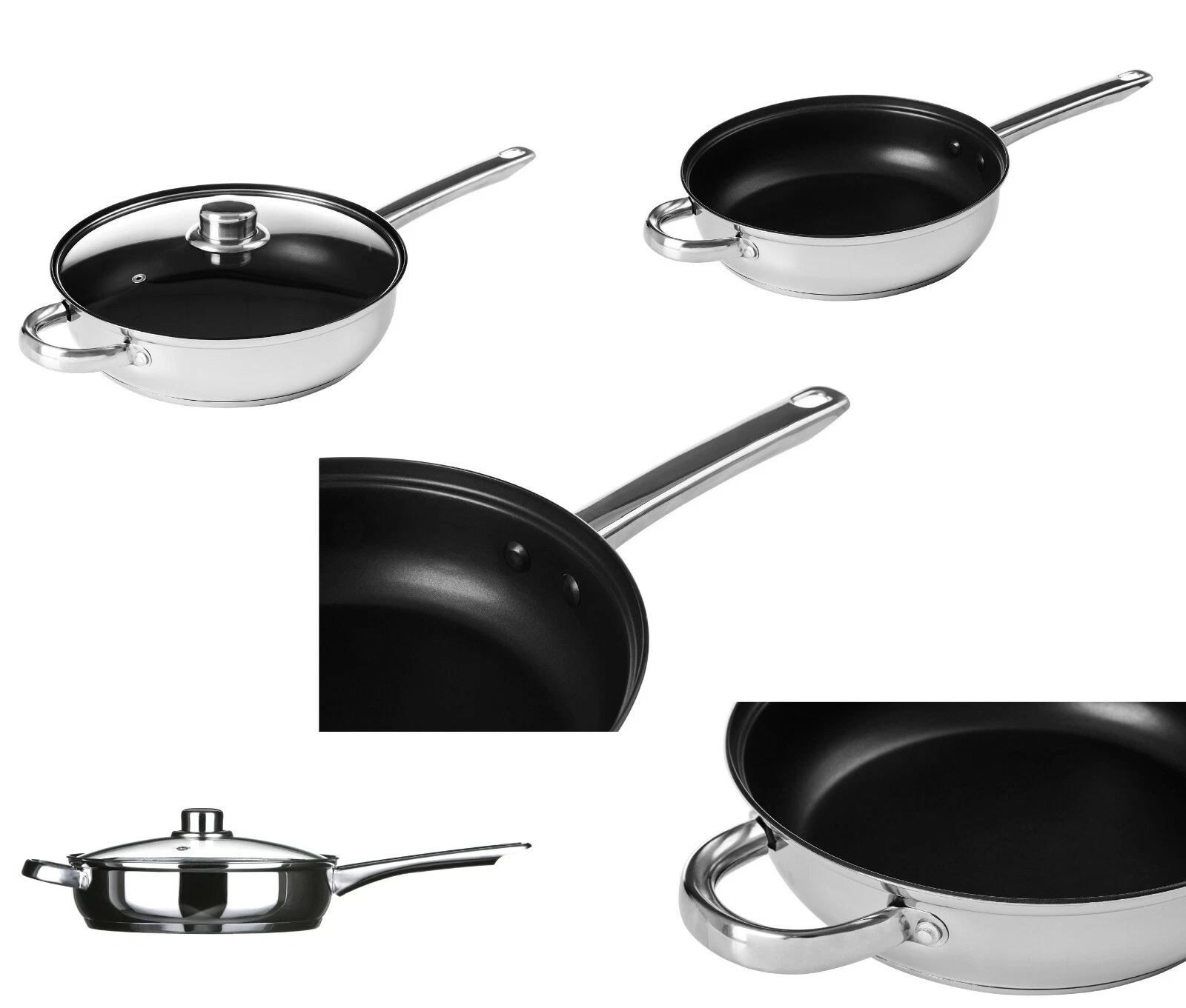 22 cm Non Stick Stainless Steel Frying Pan Flat Fry Pan With Glass Lid 0408163