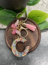 3.5" Handmade Resin Pendant Initial Keychain Tassel New Free Ship C A3446