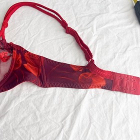 VTG 90s Aubade Demi Cup Underwire Bra Red Floral Lace Luxury Lingerie 34D