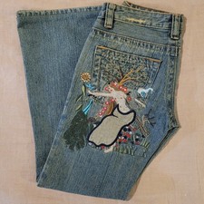 True Religion Jeans Embroidered Size 27 2000s Y2K Bobby Flare Lady Godiva Denim