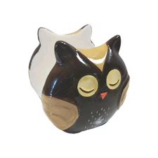 Vtg Essential Home Owl Napkin Holder kitch Ceramic Decor Closed Eyes Preowned