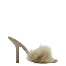 Burberry 105mm Shearling B Minnie Sandals, Brand Size 35 US Size 5