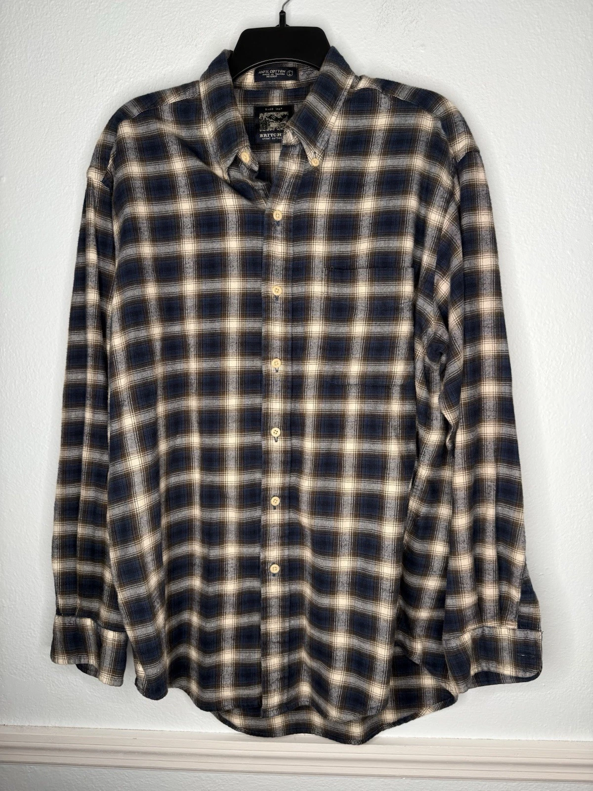 Britches Great Outdoors Button Down Shirt Mens Large Plaid Flannel Long Sleeve