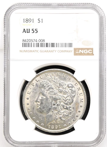 1891 MORGAN DOLLAR NGC ALMOST UNCIRCULATED AU 55 COIN IS 90% SILVER BETTER