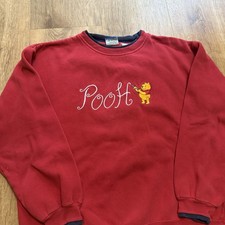 Vintage Winnie The Pooh Sweatshirt Embroidered Disney Red Kids Medium