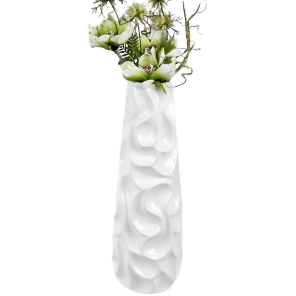 Bodenvase WELLE - H: 57cm D: 19cm - dekorative Vase in weiß - Formano Dekovase
