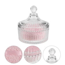 Glass Powder Puff Storage Case, Reusable Plush Body Powder Puff with Box for