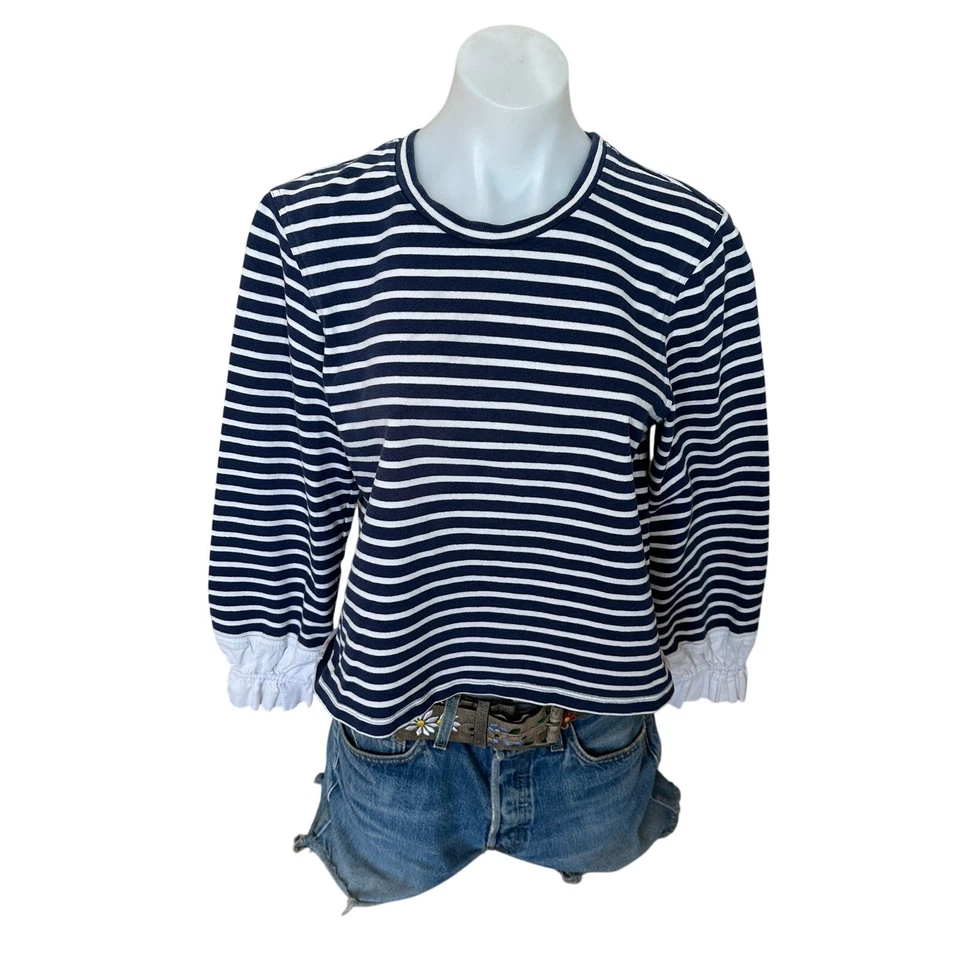 Moletom listrado branco azul Kinly algemado MÉDIO Preppy designer náutico $198 - Imagem 4 de 4