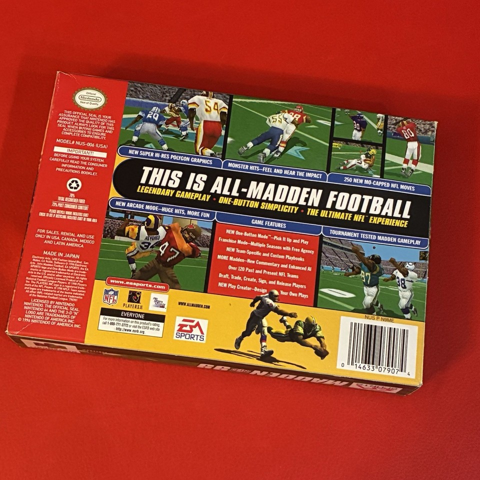 Madden NFL 99 N64 Complete In Box CIB (Nintendo 64) EXCELLENT - CLEAN ...