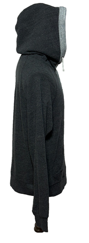 J. Felpa con cappuccio Crew uomo grande grigia vintage pile Henley pullover palestra - Foto 6 di 10