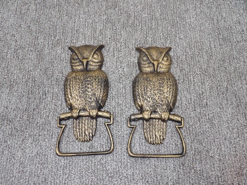 Vintage Cast Iron Owl Trivets Wall Decor Set of 2 Mid-Century Bronze Tone