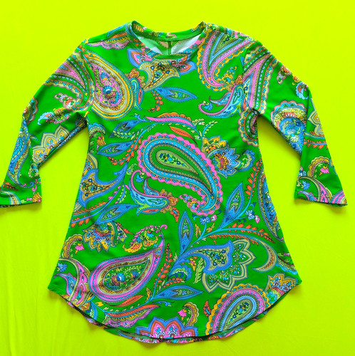 Southwind Apparel Neon Green Paisley Rash Guard Top Size S