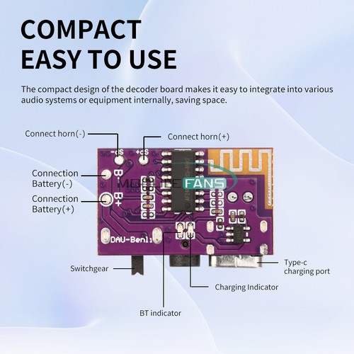 5pcs Type-C DC3.5V-5V 5W Mono Audio Amplifier Bluetooth Decoding Board TWS 3.5mm - Picture 6 of 20