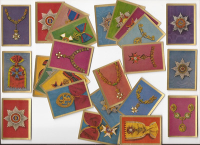 Lot 24 deutsche 30er Jahre ''Orden'' Hof-und Hausorden Medaillenkarten ~ Waldorf Astoria