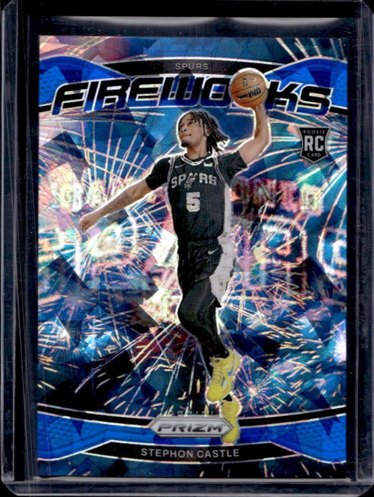 2024-25 Prizm Stephon Castle Fireworks RC Blue Ice Rookie #114/125 Spurs
