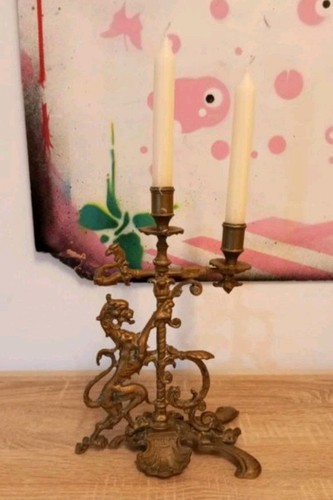 Antiker französische Kandelaber, Kerzenständer, Messing Kerzenhalter Gründerzeit - Bild 3 von 7