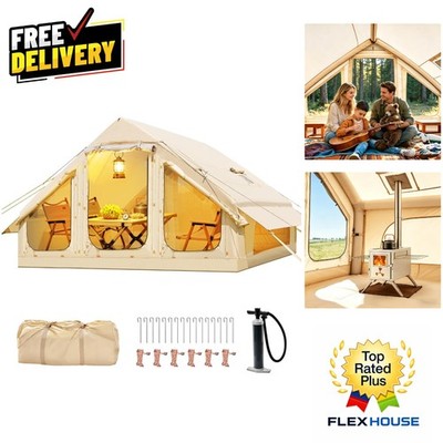 Spacious 4-Person Inflatable Tent with Stove Jack for -Round Camping Comfort