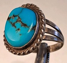 VINTAGE Native American Sterling Silver Blue Turquoise Ring size 7.75 Handmade